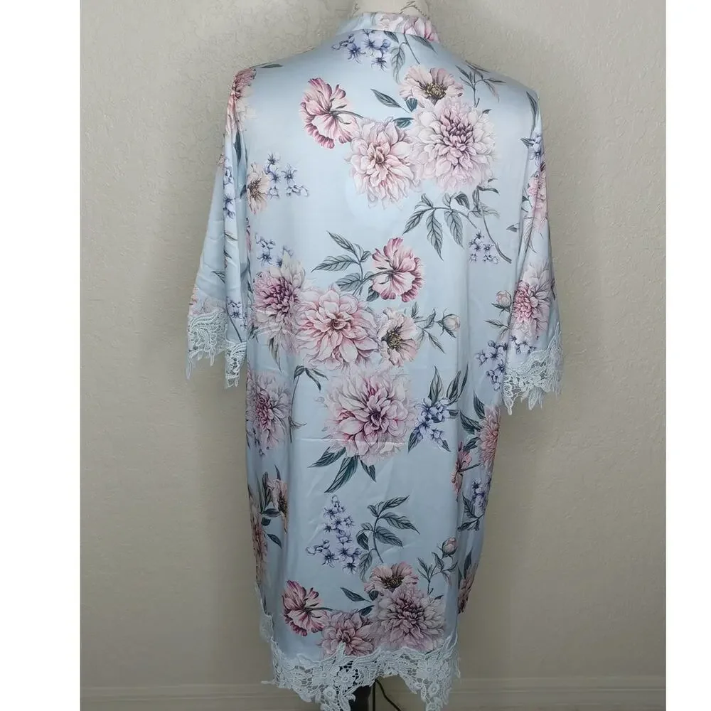 Le Rose Floral Lace Trim Robe Size XS/S